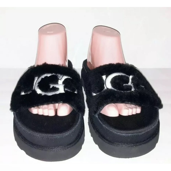 UGG WOMEN'S LATON GENUINE SHEARLING SLIDE SANDALS BLACK SIZE 9 - Picture 6 of 7